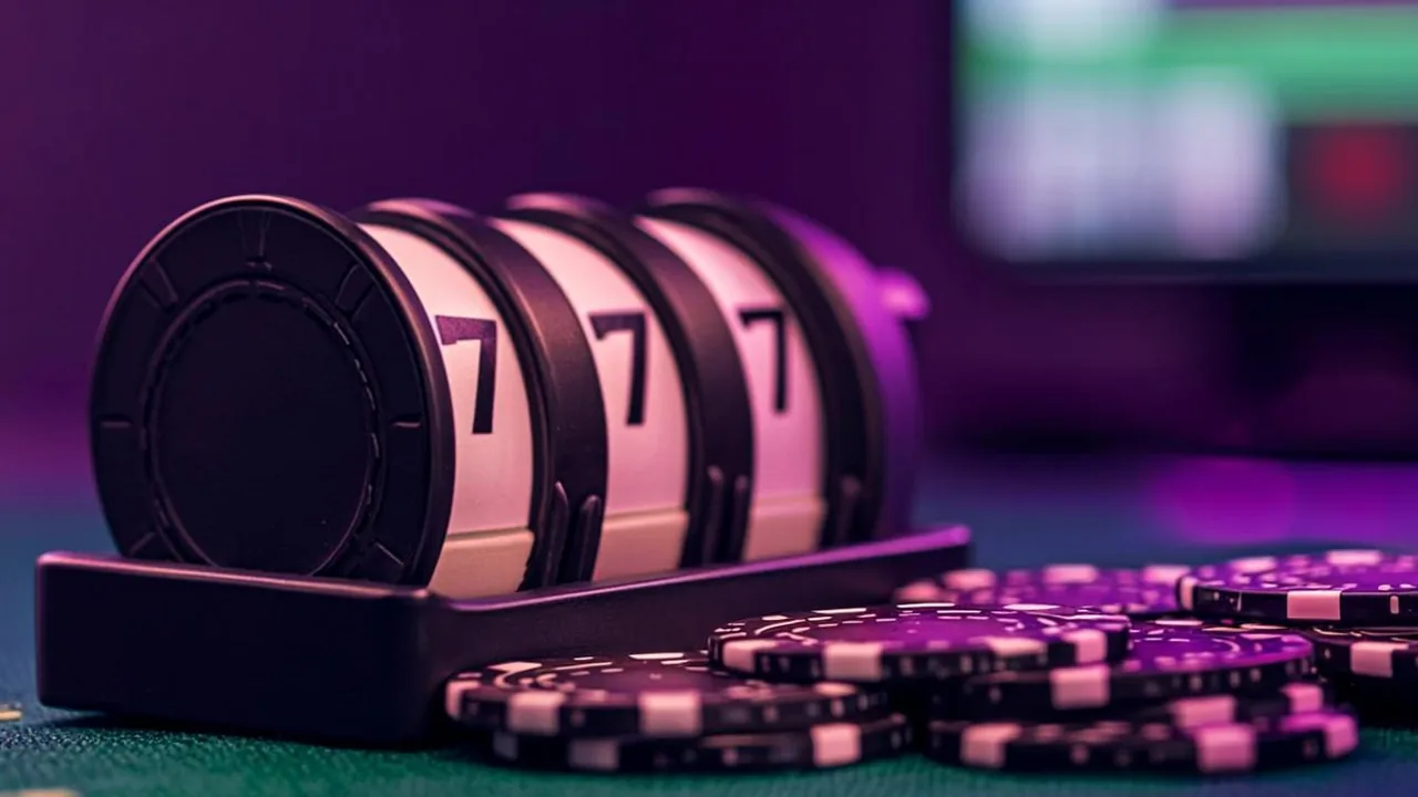 Twenty-five glowing spin tokens arranged beside a registration screen in purple neon light