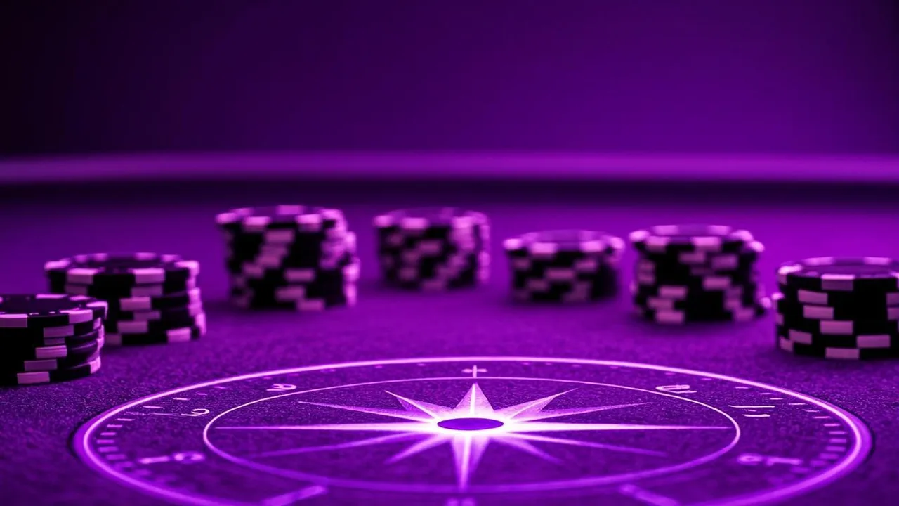 Seven-day calendar with glowing spin markers on a dark desk in purple neon light