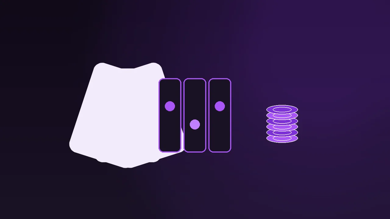 Phone in hand on a night train with purple screen glow, a paused spin icon over casino reels