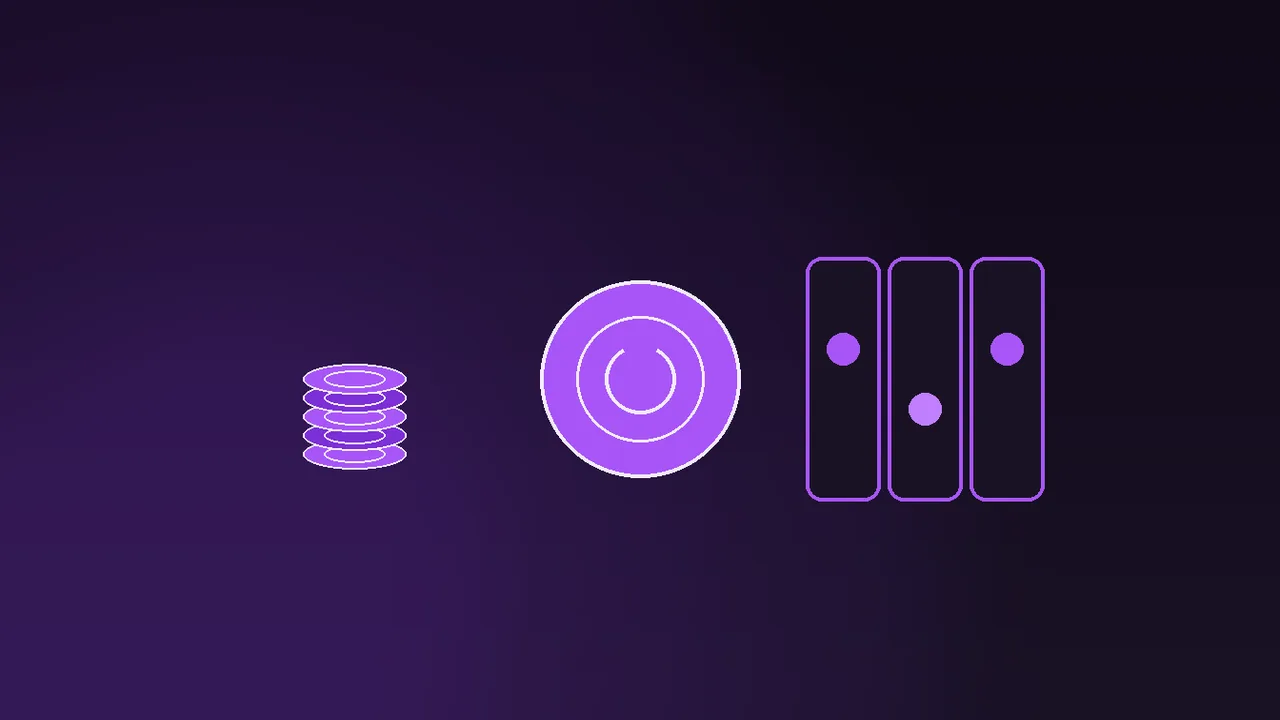 Forty spin tokens arranged in two tranches beside a receipt in purple neon light