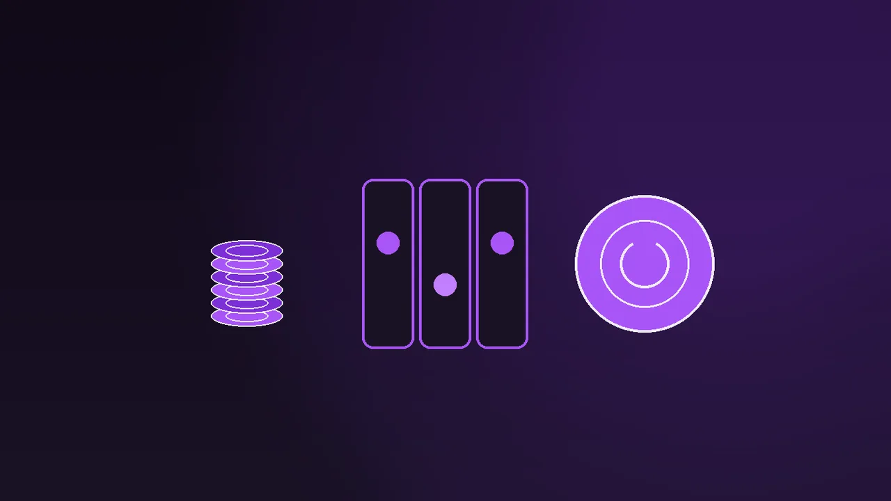 A fifteen day spin drop calendar in violet neon blocks on a dark purple desk