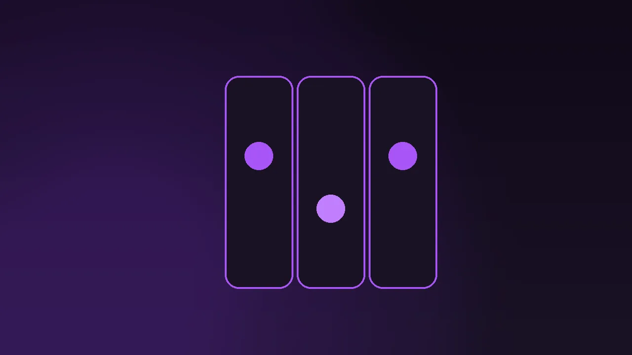 A fifteen day spin drop calendar in violet neon blocks on a dark purple desk