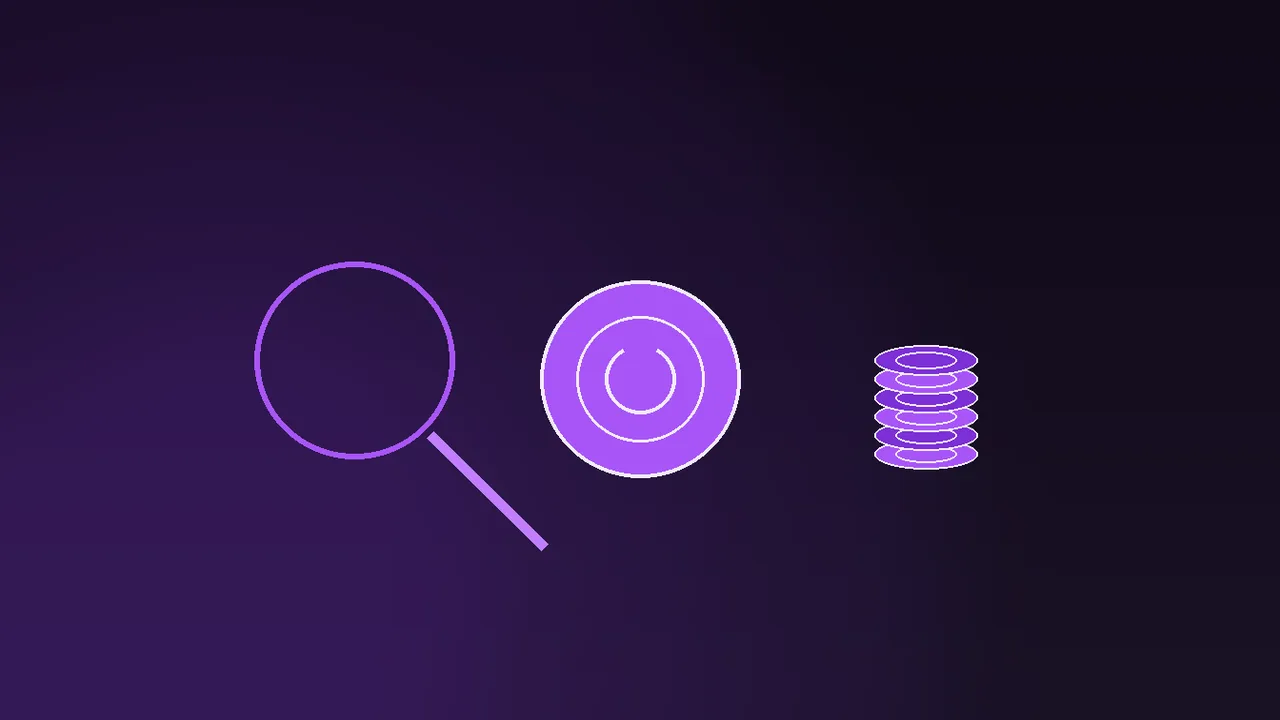 Crypto coin and gift-wrapped chip on a dark desk, purple neon light across the scene