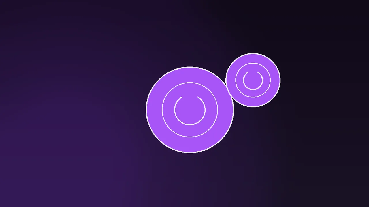 Crypto coin and gift-wrapped chip on a dark desk, purple neon light across the scene