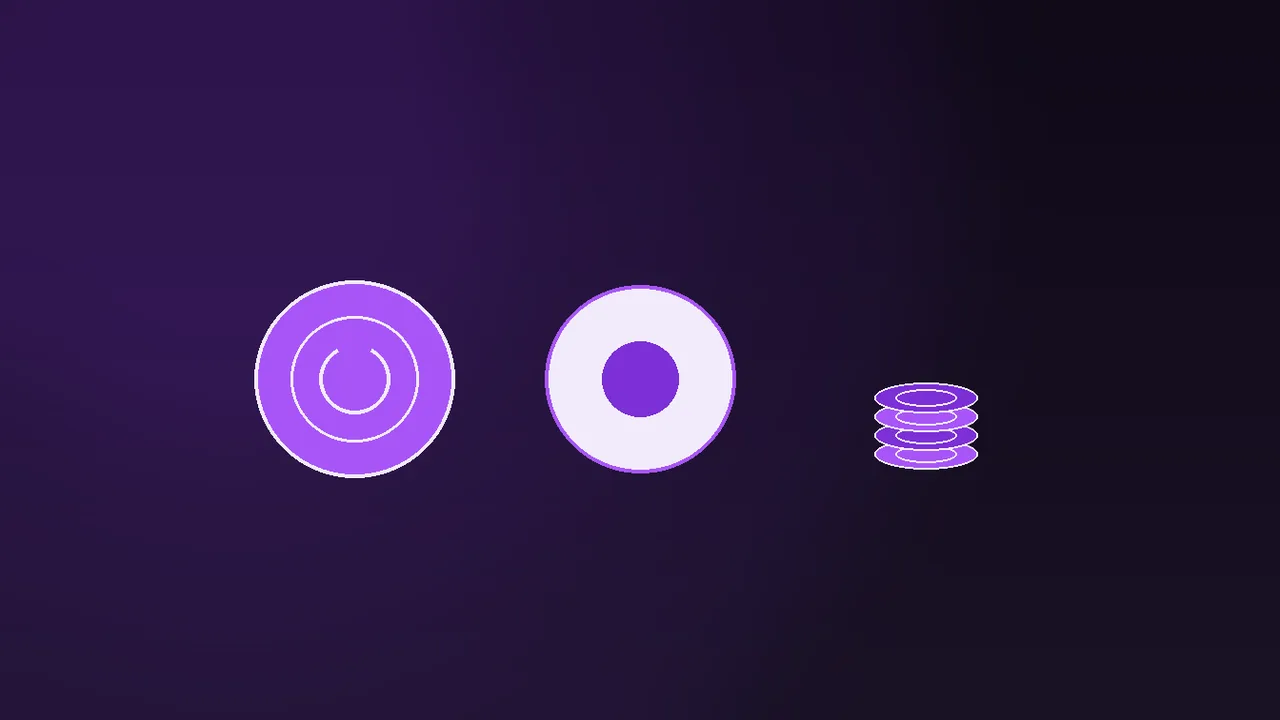 Five pound coin in front of a cashier ladder graphic, purple neon accents on a dark backdrop