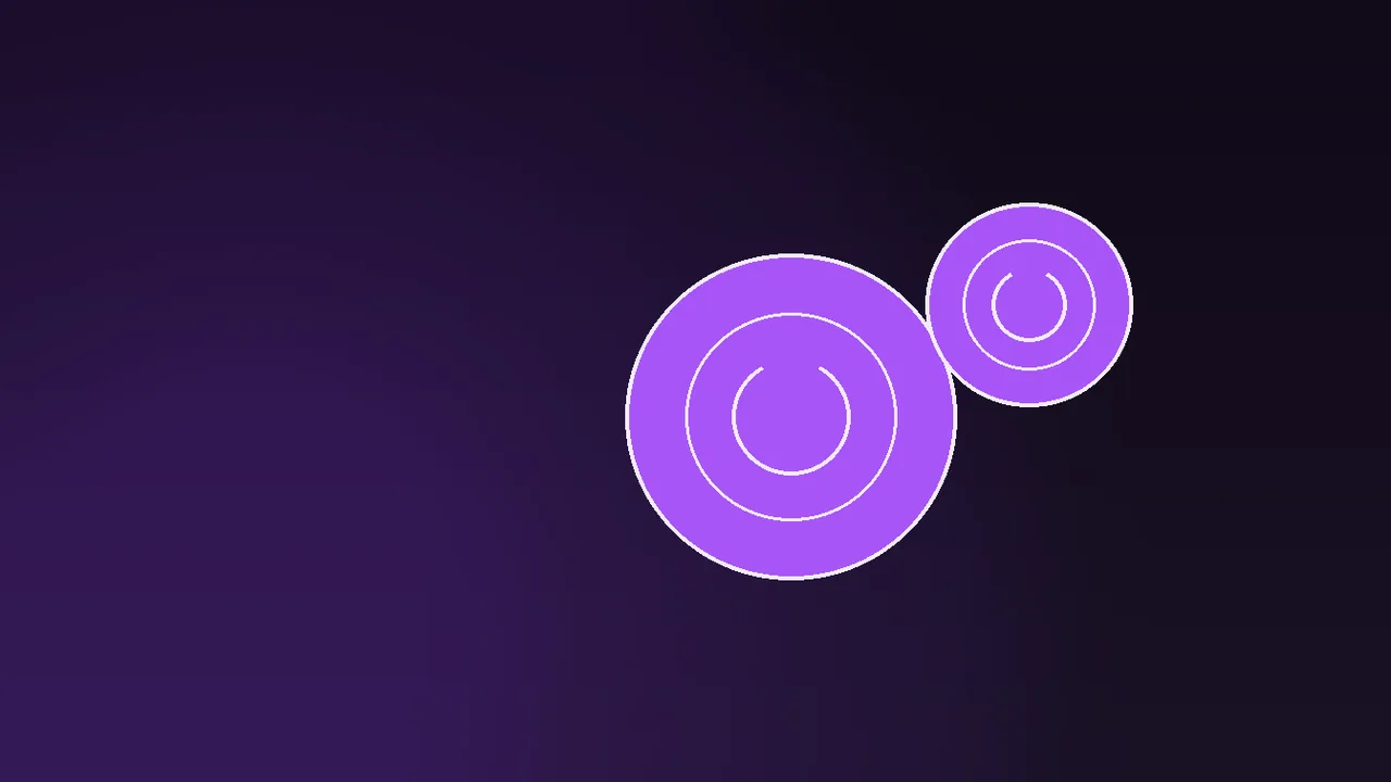 Five pound coin in front of a cashier ladder graphic, purple neon accents on a dark backdrop