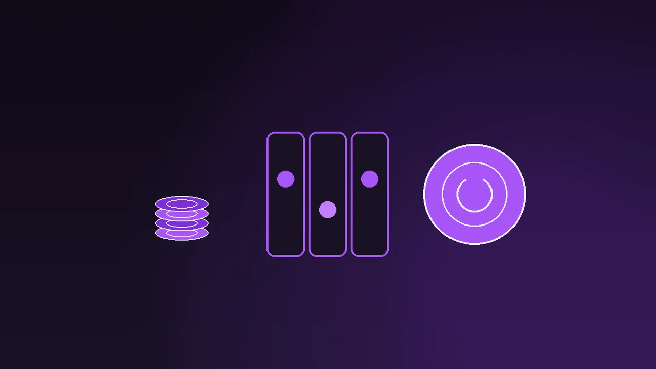 A five-pound note and a hundred spin tokens on a dark desk in purple neon light