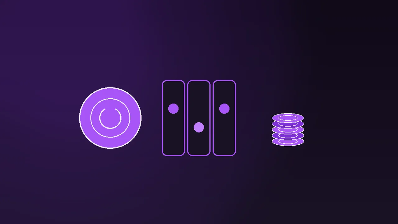 Thirty spin tokens beneath a low ceiling bar on a dark table under purple neon light