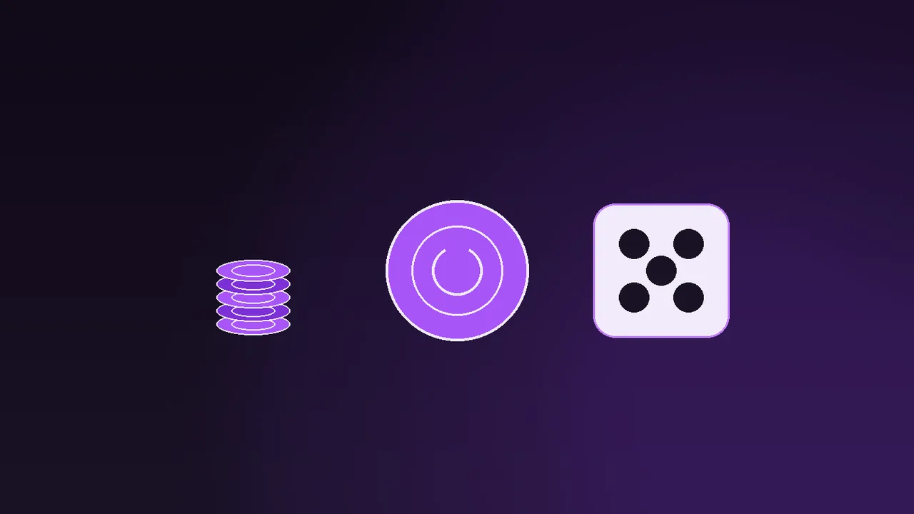 Four stacked chips beside a single chip under purple neon light on a dark table with a ledger