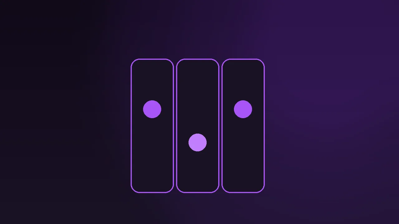 A month calendar page stamped with spin tokens under purple neon light on dark purple