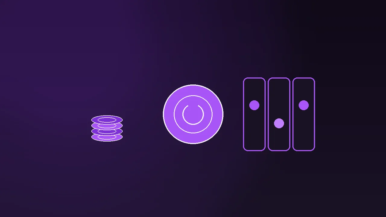 Twenty fish tokens lined up under a purple neon fisherman silhouette on a dark table