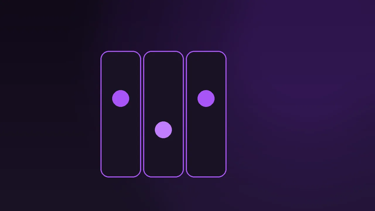 Twenty fish tokens lined up under a purple neon fisherman silhouette on a dark table