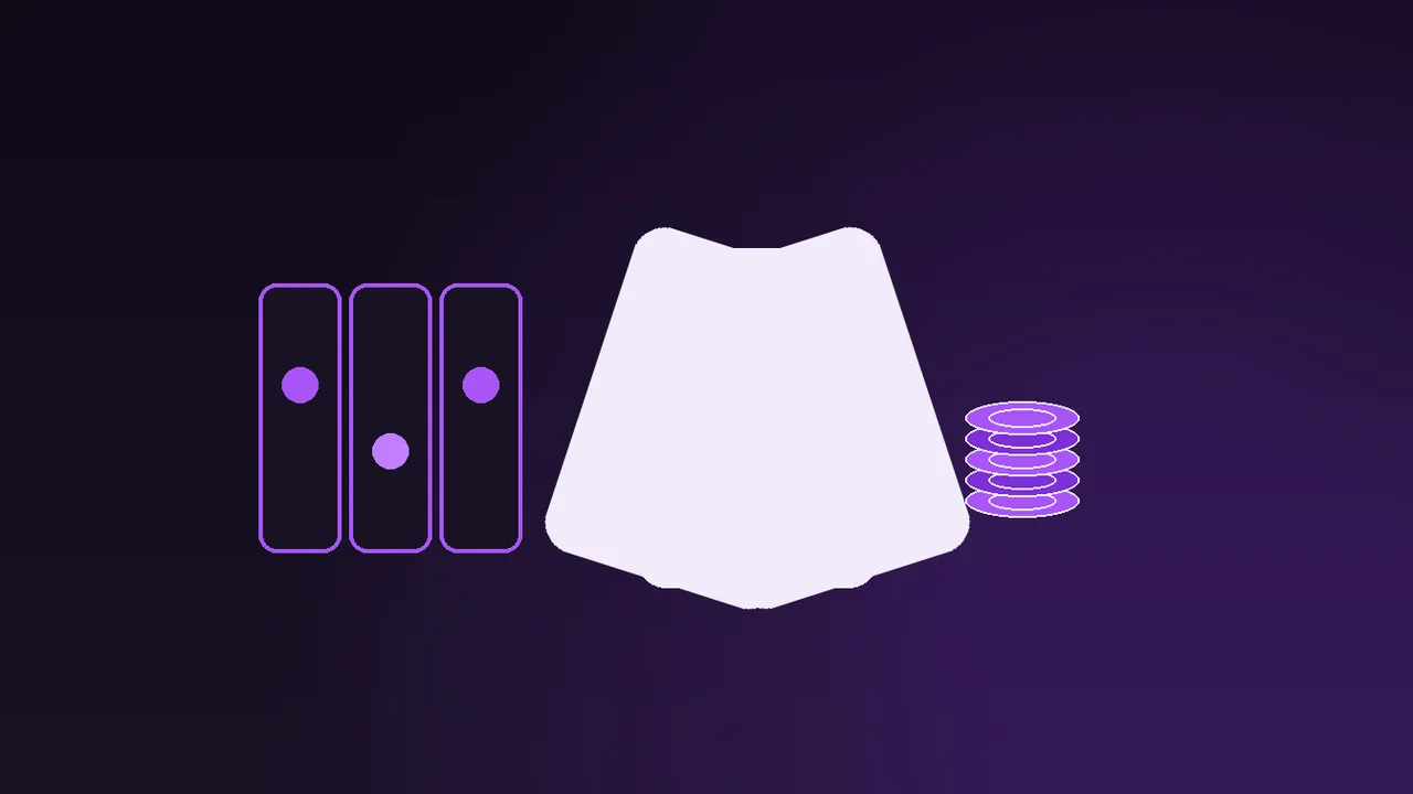 Live blackjack table mid-deal, purple neon strip glowing over dark studio felt and chip stacks