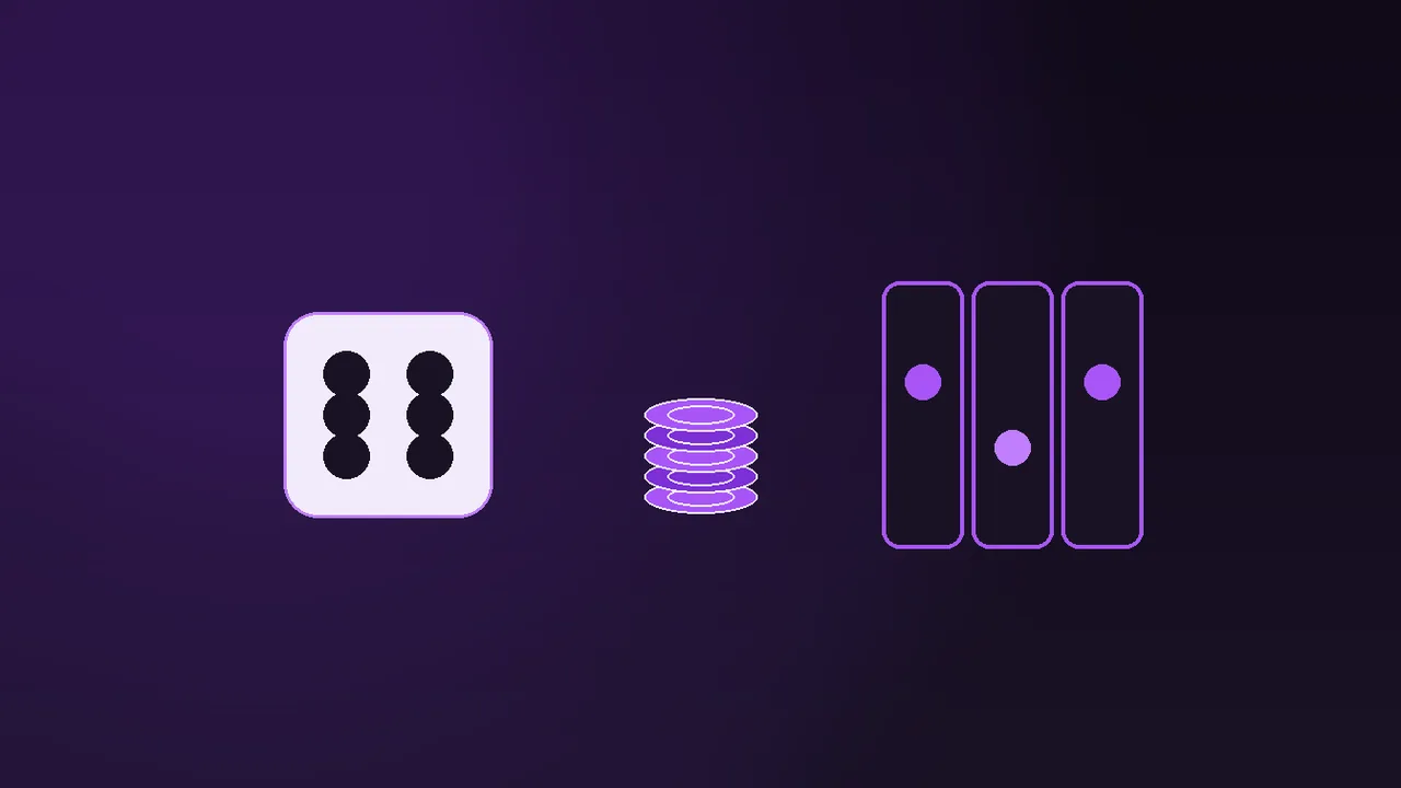 Slot cabinet with paytable screen open, purple neon glow over graphite reels and stake controls