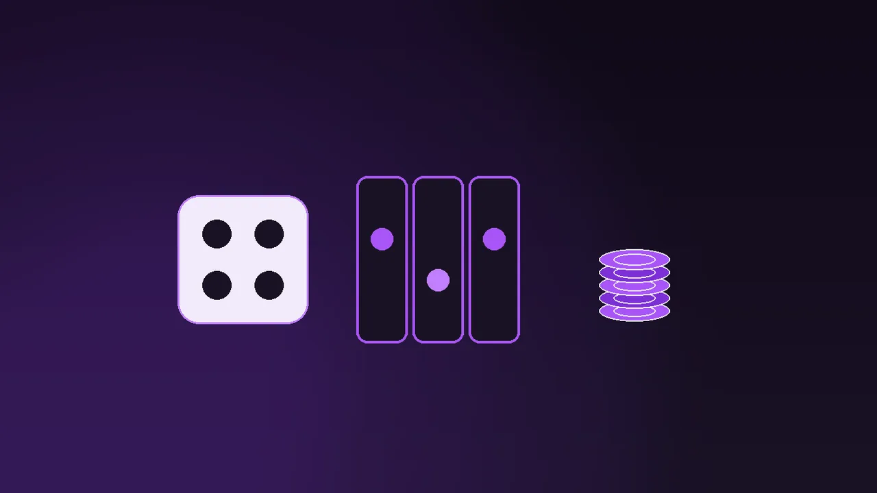 Studio catalogue grid with multiplier symbols glowing, purple neon haze over dark slot interface