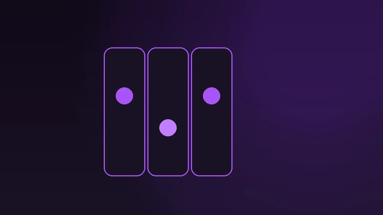 A freshly launched slot reel glowing purple beside a printed launch terms sheet and stacked chips