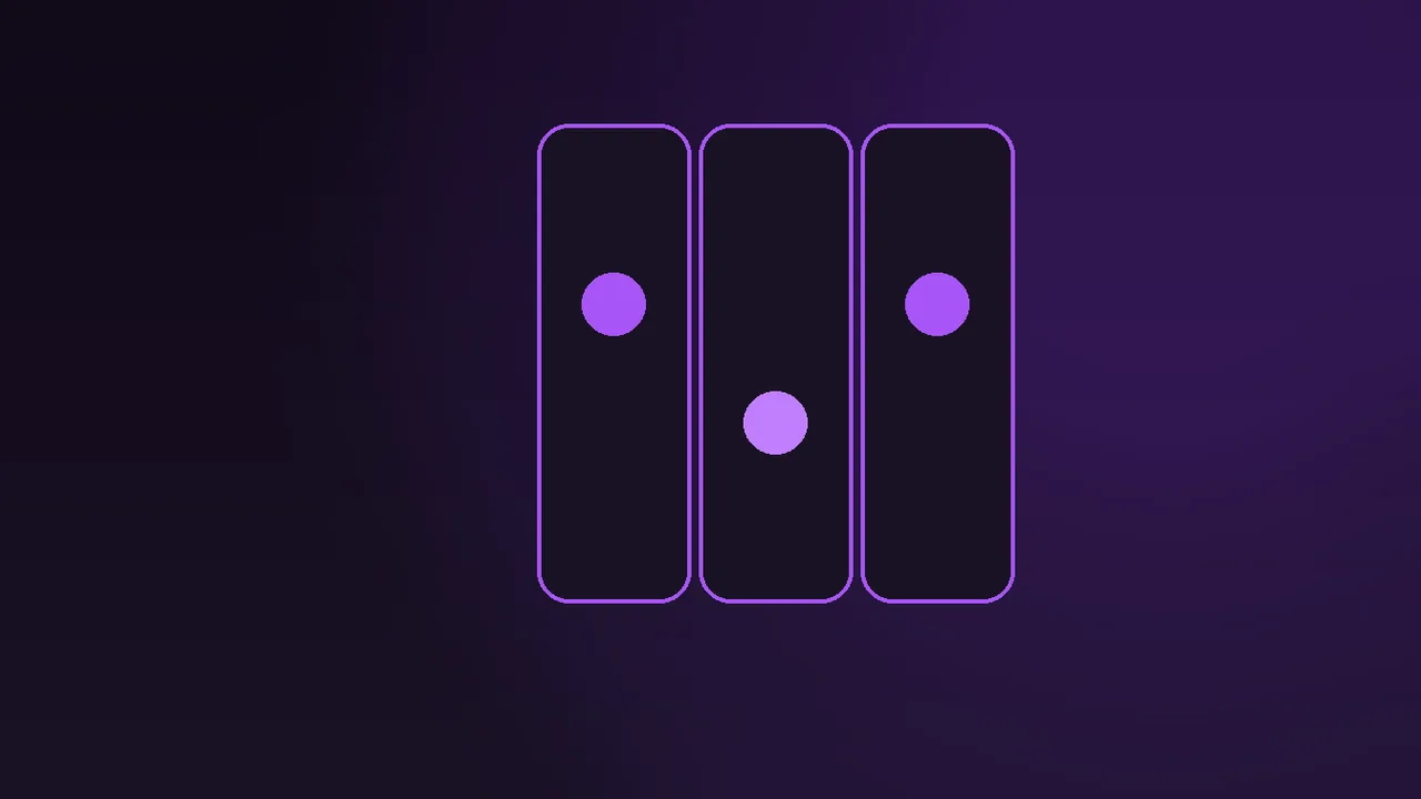 A split slot machine screen glowing purple, demo credits on the left and a bonus credit voucher on the right