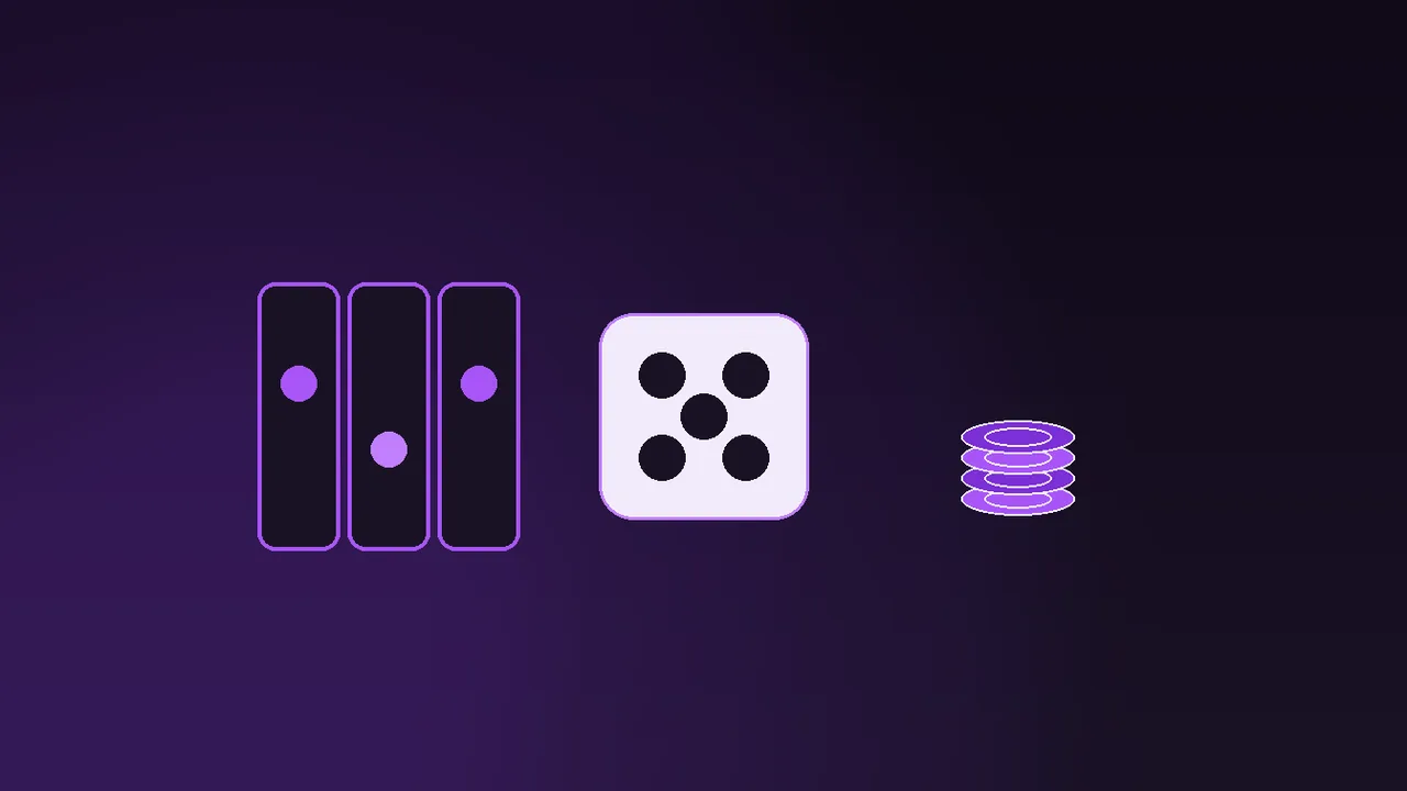 Two spin origin points marked in purple neon above a slot reel, a scatter symbol and a voucher stack