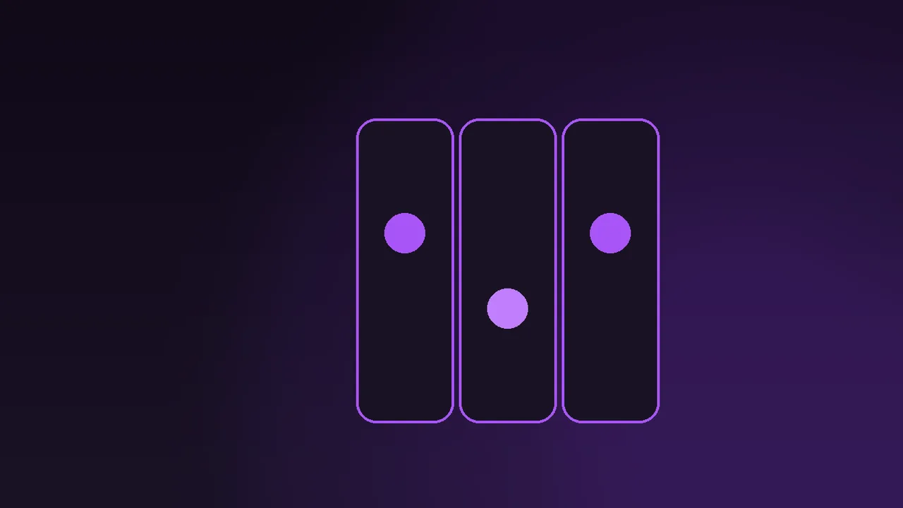 A phone resting on purple neon reels beside a bank card, coins and a signal icon on graphite